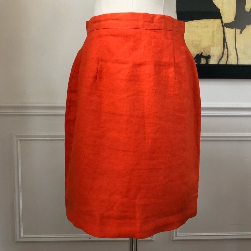 Vintage Esprit Orange 100% Linen Skirt 2